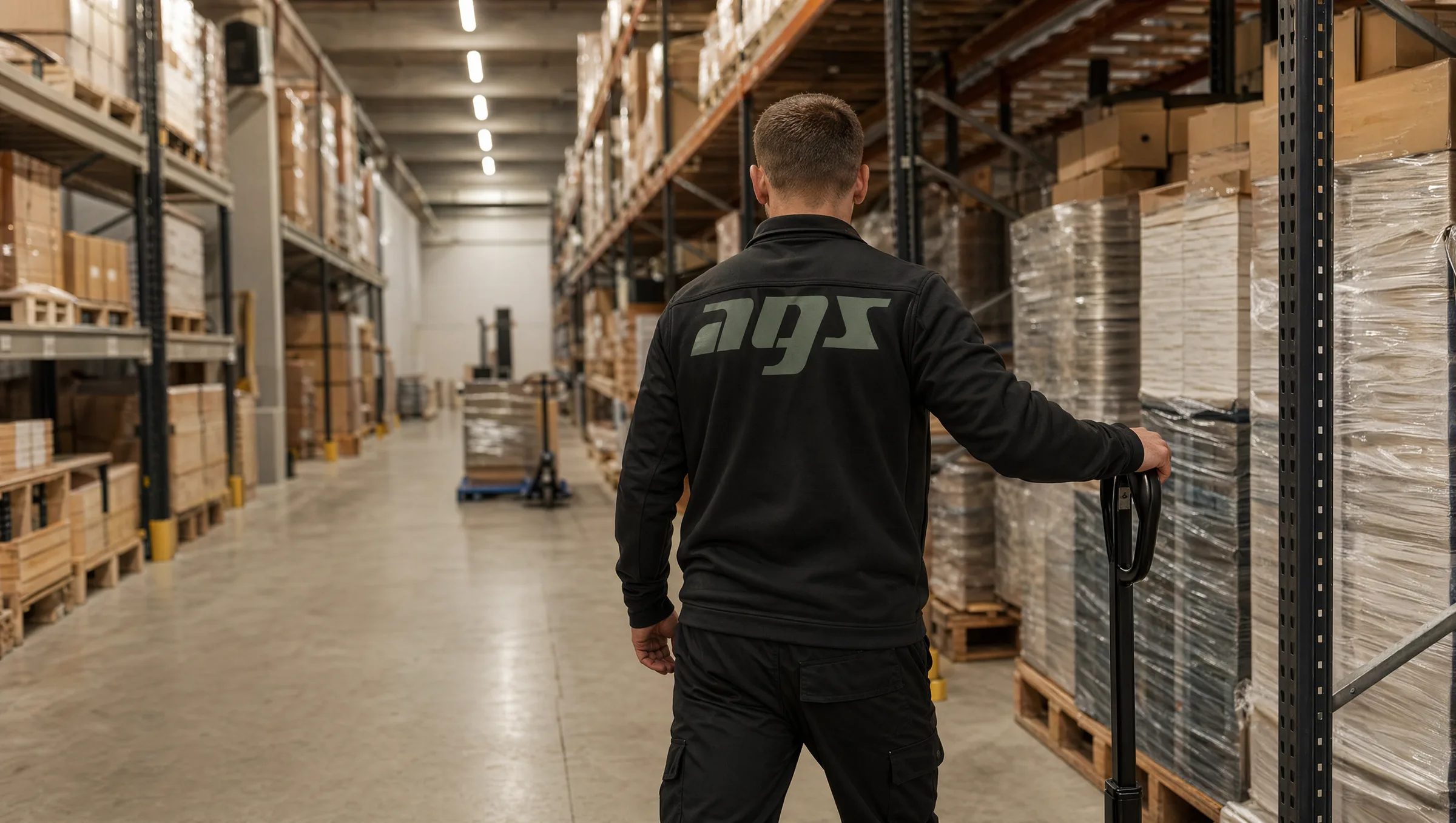 AGS-Mitarbeiter bei der Industriereinigung in einer Lagerhalle